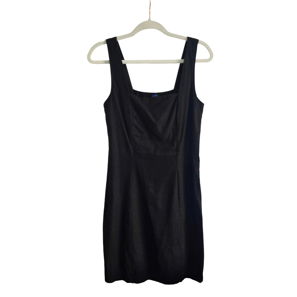 Old Navy Mini Dress Women Small Tall Black Linen Blend Smocked Back Square Neck